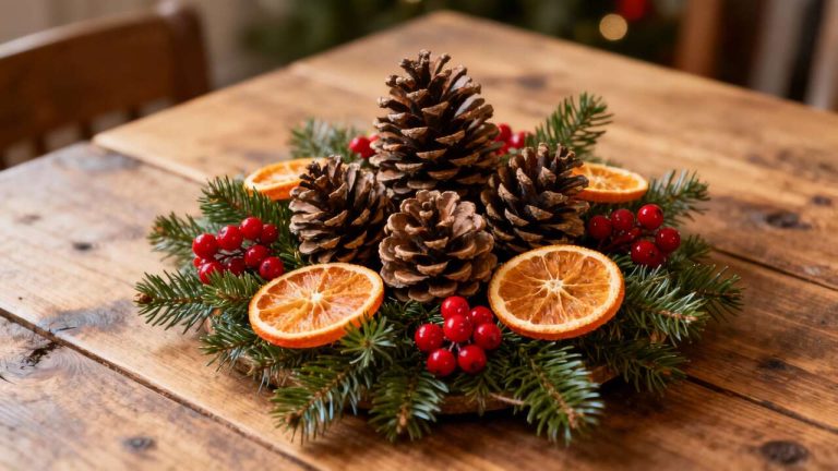 Cómo crear un centro de mesa de Navidad impresionante con elementos naturales gratis