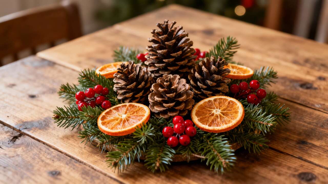 Cómo crear un centro de mesa de Navidad impresionante con elementos naturales gratis